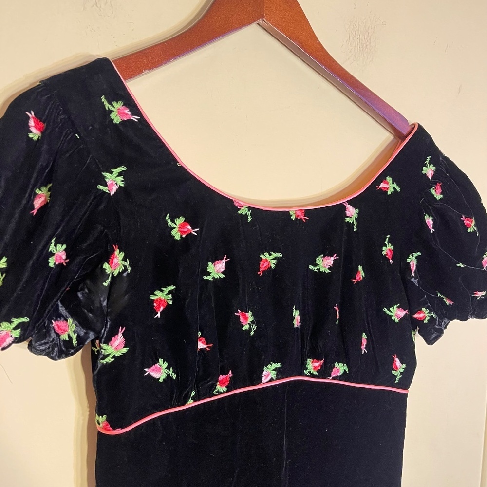 Puff Sleeve Black Velvet Elegant Black Floral Maxi Dress Bridgerton - Picture 8 of 14
